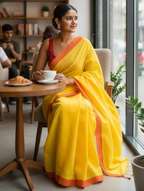 women solid with bordered handloom saree - 22565323 - Very Small Image - 1