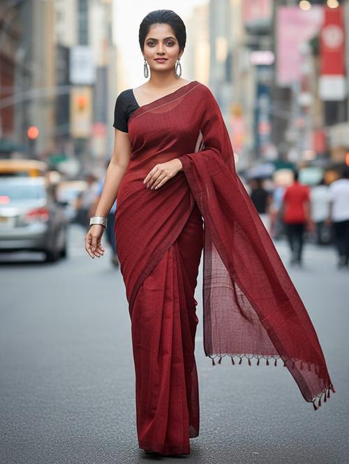 women solid handloom saree - 22565351 - Very Small Image - 1