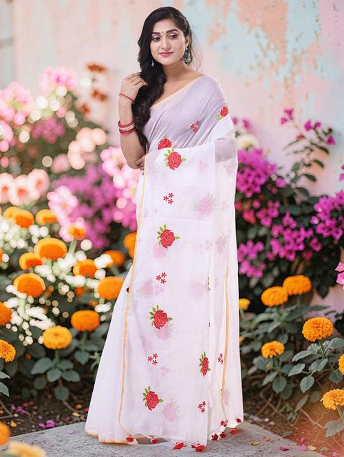 women solid with work embroidered saree with blouse - 22569371 - Very Small Image - 1