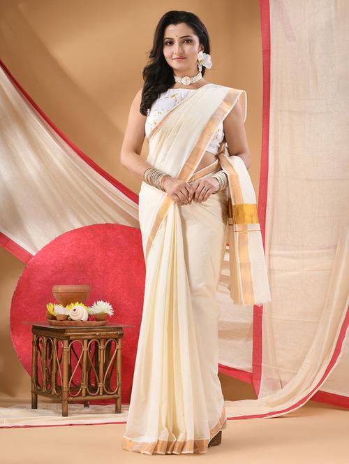 women solid kasavu saree with blouse - 22569687 - Very Small Image - 1