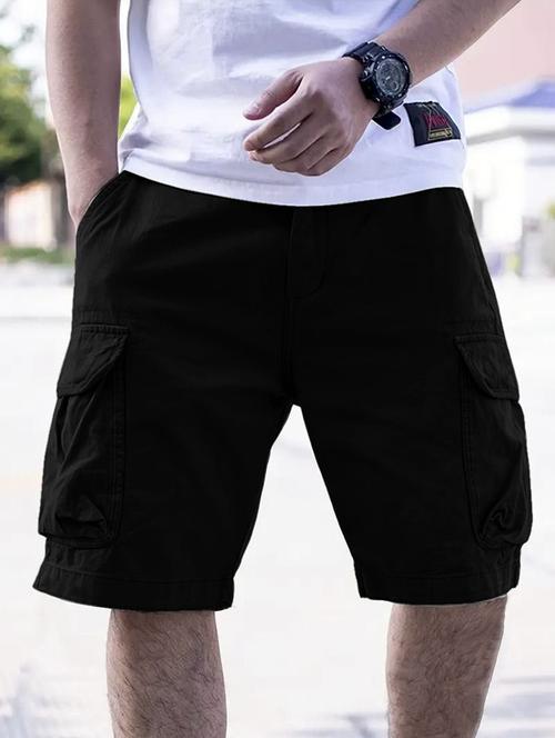 men solid mid rise regular fit cargo shorts - 22570641 - Very Small Image - 1