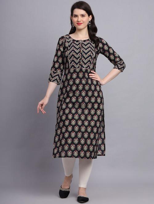 Women Printed Three Quarter Sleeves Straight Kurta - 22571064 - Very Small Image - 1
