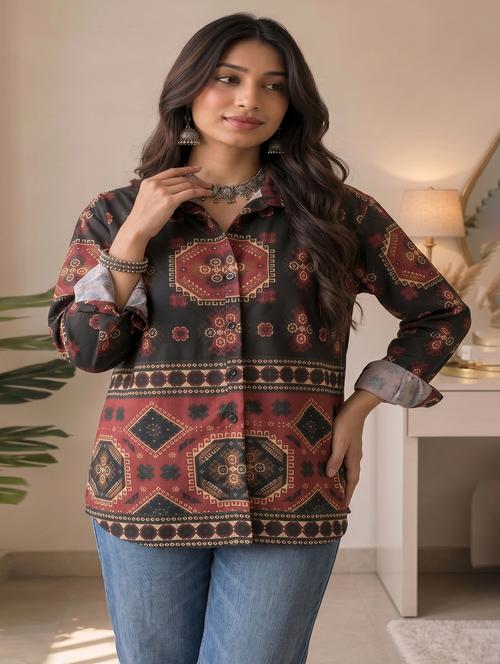 women printed long sleeves regular shirt - 22572132 - Very Small Image - 1