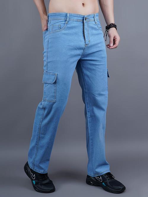 Men Solid Mid Rise Cargo Jeans - 22575481 - Very Small Image - 1