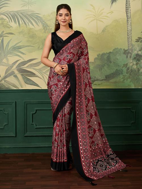 Women Printed Mirror Work Saree With Blouse - 22579264 - Very Small Image - 1