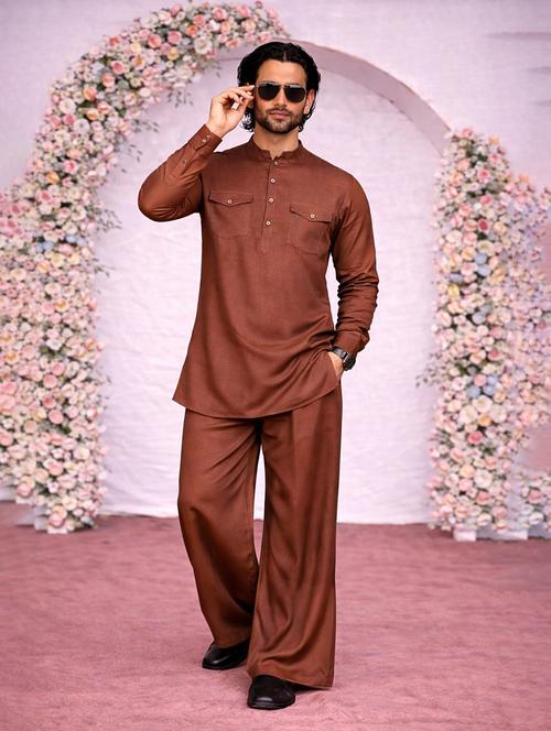 men solid mandarin neck kurta pyjama set - 22580377 - Very Small Image - 1