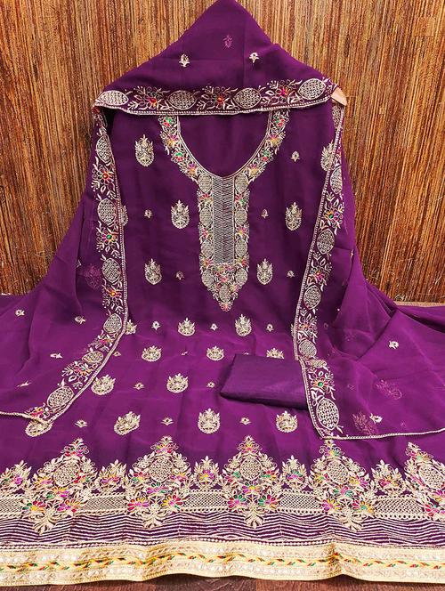 women solid with work unstitched suit set - 22582835 - Very Small Image - 1
