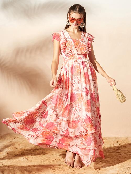 Women Printed Flared Sleeves Tiered Dress - 22588152 - Very Small Image - 1