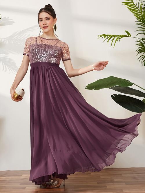 Women Embroidered Short Sleeves Fit And Flare Gown - 22588213 - Very Small Image - 1