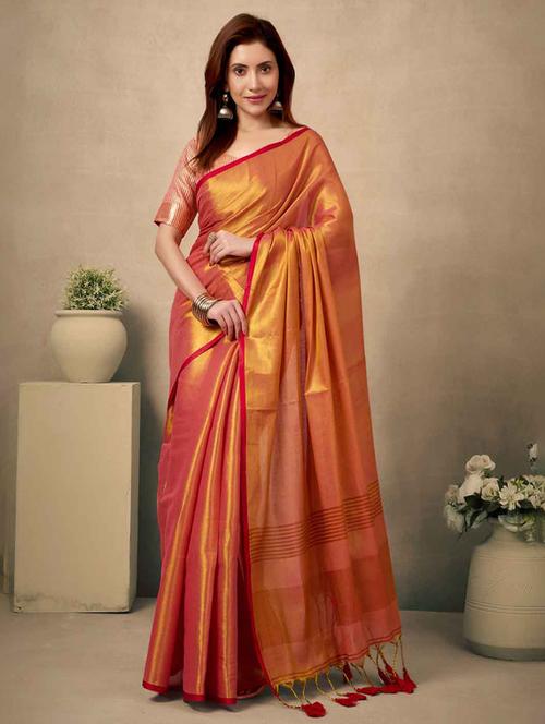 Women Solid Plain Saree With Blouse - 22592538 - Very Small Image - 1