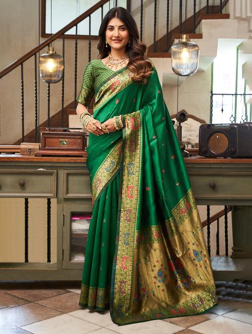 Women Self Design Paithani Saree With Blouse - 22593099 - Very Small Image - 1