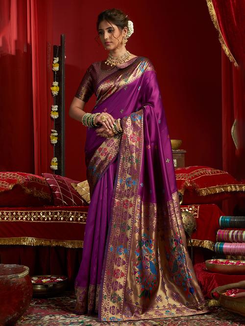 Women Self Design Paithani Saree With Blouse - 22593104 - Very Small Image - 1