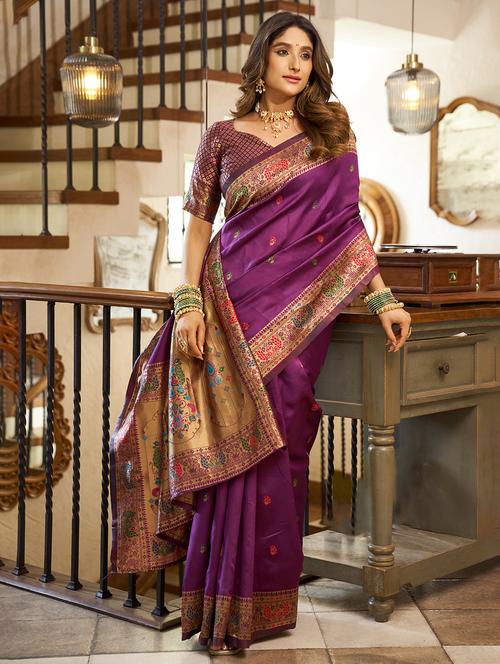 Women Self Design Paithani Saree With Blouse - 22593105 - Very Small Image - 1