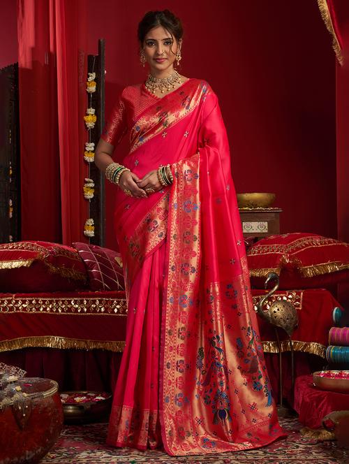 Women Self Design Paithani Saree With Blouse - 22593108 - Very Small Image - 1