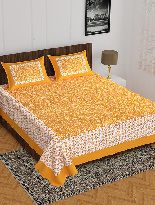 kivo bedsheets 100% pure cotton jaipuri print double bedsheet with 2 pillow covers-size 85x90 inchs - 22593776 - Very Small Image - 1