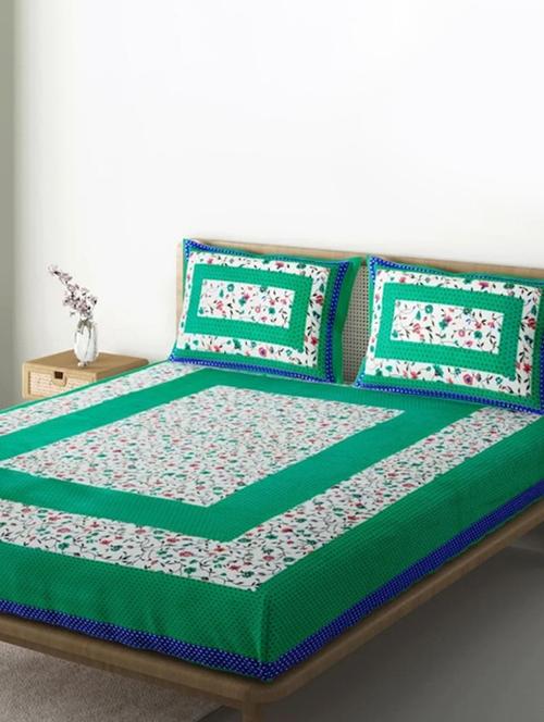 Kivo Bedsheets 100% Pure Cotton Jaipuri Print Double Bedsheet With 2 Pillow Covers-size 85x90 Inchs - 22593795 - Very Small Image - 1