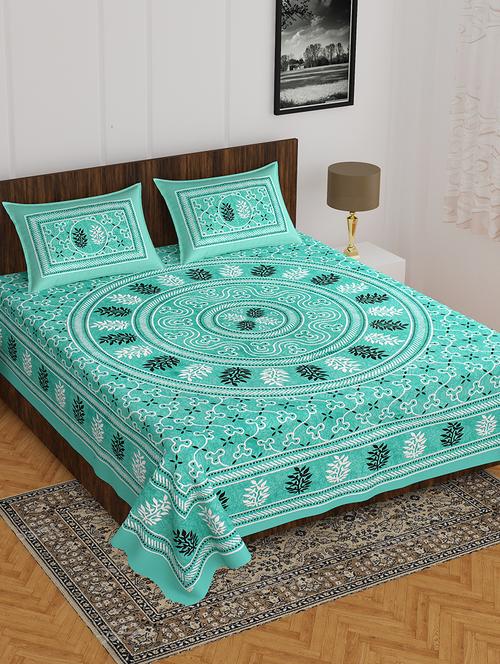 kivo bedsheets 100% pure cotton jaipuri print double bedsheet with 2 pillow covers-size 85x90 inchs - 22593798 - Very Small Image - 1