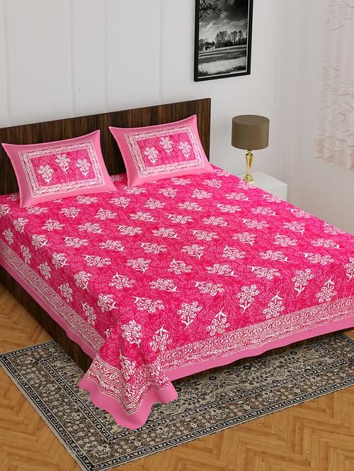 kivo bedsheets 100% pure cotton jaipuri print double bedsheet with 2 pillow covers-size 85x90 inchs - 22593800 - Very Small Image - 1