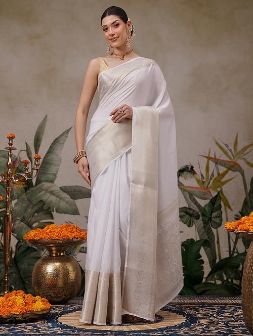 women solid with bordered kasavu saree with blouse - 22593807 - Very Small Image - 1