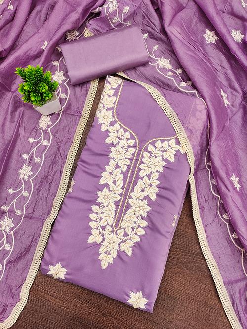 Women Solid With Work Unstitched Suit Set - 22597254 - Very Small Image - 1