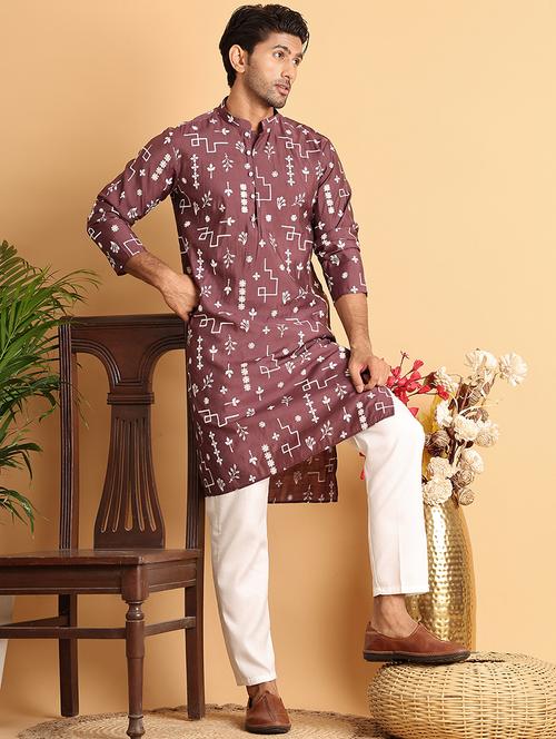 men embroidered mandarin neck long kurta - 22597547 - Very Small Image - 1