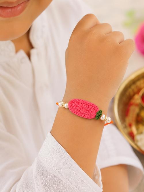 the magic wand trendy handcrafted crochet flower shaped rakhi - 22598267 - Very Small Image - 1