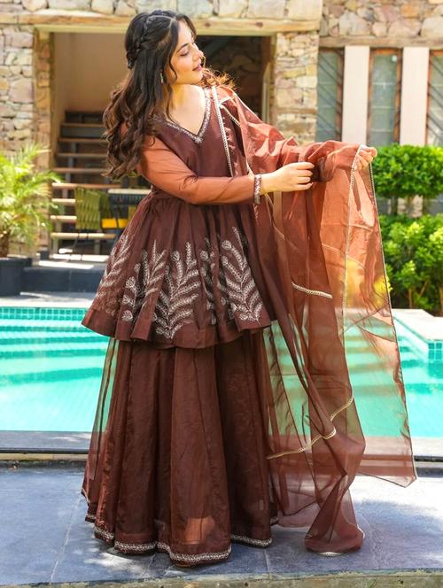 women embroidered long sleeves kurta sharara set - 22598611 - Very Small Image - 1