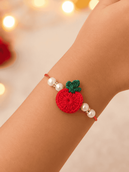 The Magic Wand Cute Heart Applique Pearl Detailing Handmade Crochet Rakhi - 22603847 - Very Small Image - 1