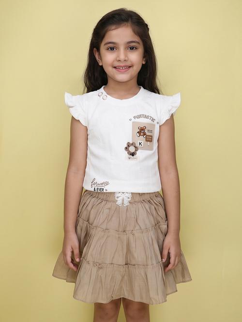 Girls Patched Flutter Sleeves Top And Skirt Set - 22606692 - Very Small Image - 1