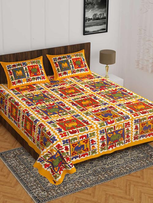 cotton printed double bedsheet set with 2 pillow covers - 22610839 - Very Small Image - 1
