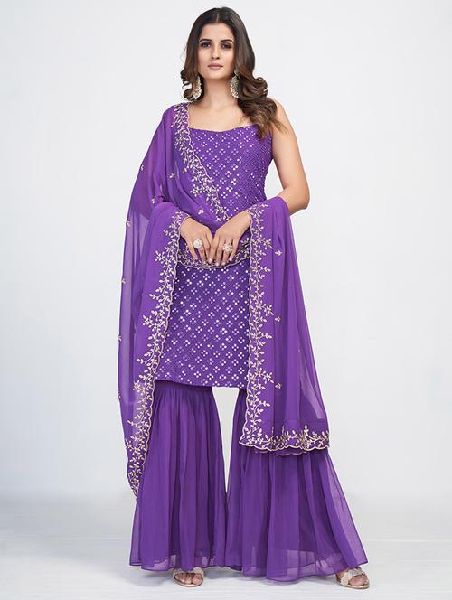 women embroidered sleeveless kurta sharara set with dupatta - 22615485 - Very Small Image - 1