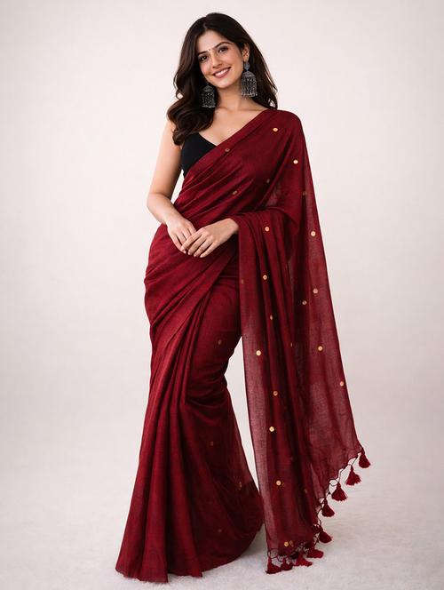 women solid with work handloom saree with blouse - 22615525 - Very Small Image - 1