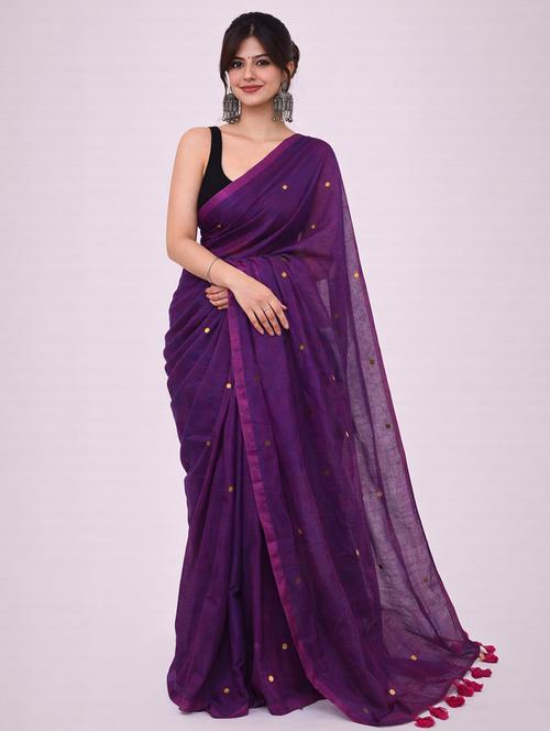 Women Solid With Work Handloom Saree With Blouse - 22615557 - Very Small Image - 1