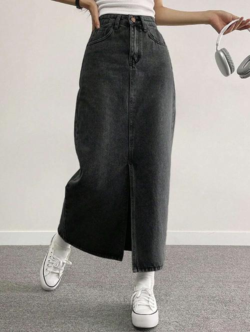 Women Solid High Rise Denim Skirt - 22617028 - Very Small Image - 1