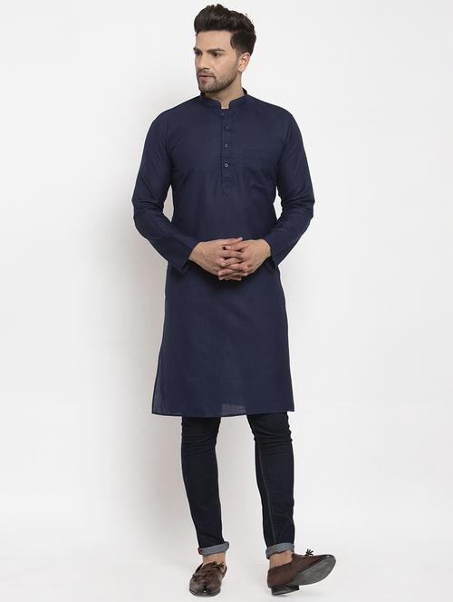Men Solid Mandarin Neck Long Kurta - 22619161 - Very Small Image - 1