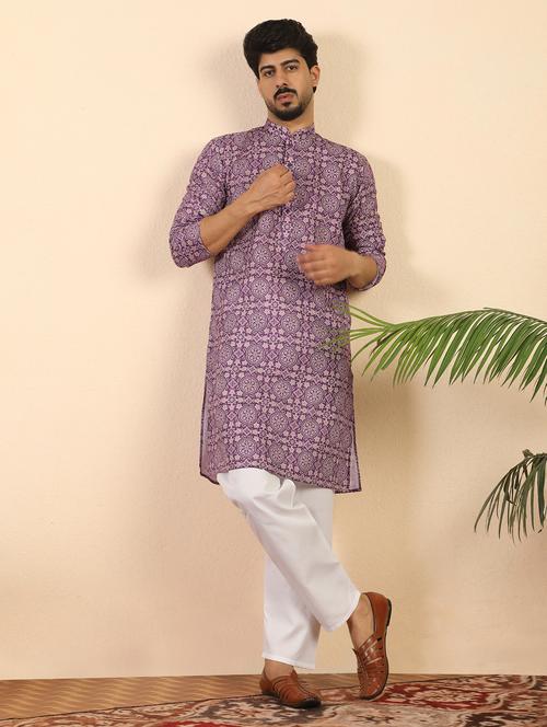 men printed mandarin neck long kurta - 22619275 - Very Small Image - 1