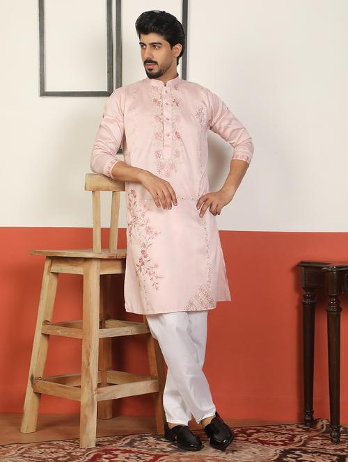 men embroidered mandarin neck long kurta - 22619277 - Very Small Image - 1