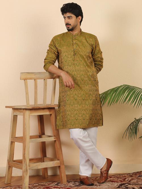 men self design mandarin neck long kurta - 22619281 - Very Small Image - 1