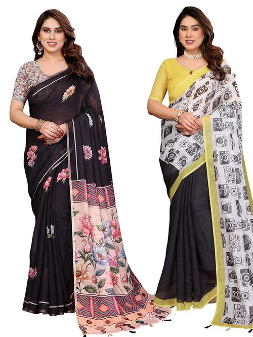 Women Pack Of 2 Printed Combo Saree With Blouse - 22625363 - Very Small Image - 1