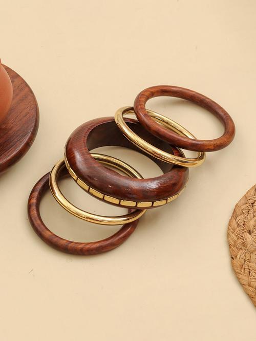 women pack of 5 resin and sheesham wood bangle set - 22627803 - Very Small Image - 1