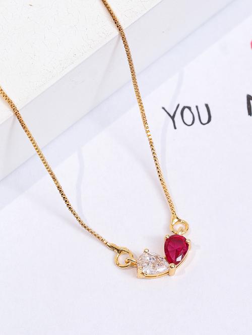 Stylish Double Heart Crystal Pendant Necklace With Red Gemstone Accent - 22658490 - Very Small Image - 1