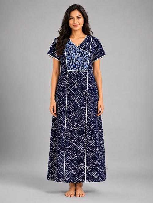 Women Printed Short Sleeves Nighty - 22698764 - Very Small Image - 1