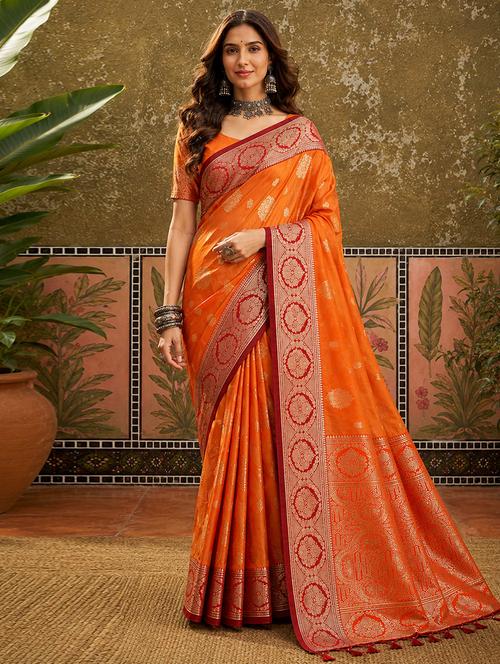Women Self Design Banarasi Saree With Blouse - 22698830 - Very Small Image - 1