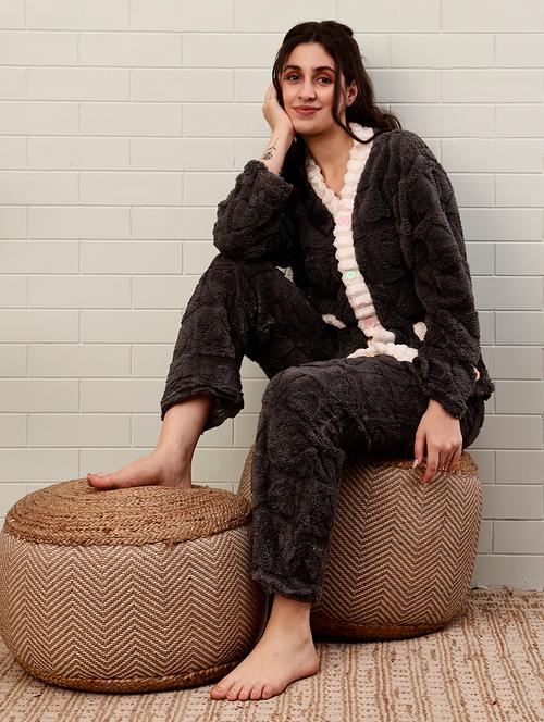 Women Self Design Long Sleeves Pyjama Set - 22723251 - Very Small Image - 1