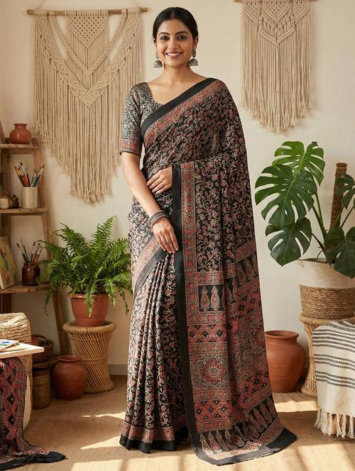 Women Printed Casual Wear Saree With Blouse - 22735561 - Very Small Image - 1