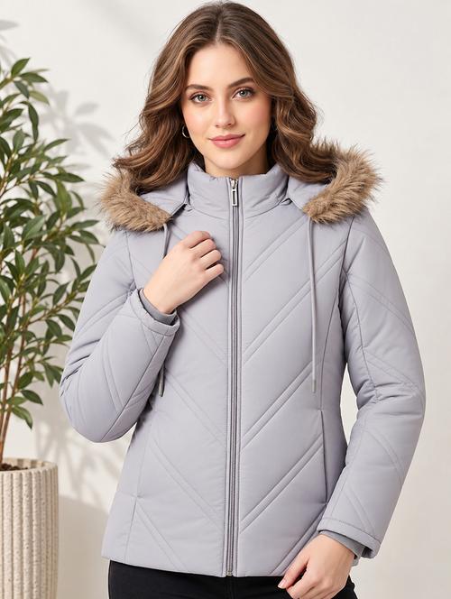 Women Solid Long Sleeves Hooded Quilted Jacket - 22748728 - Very Small Image - 1