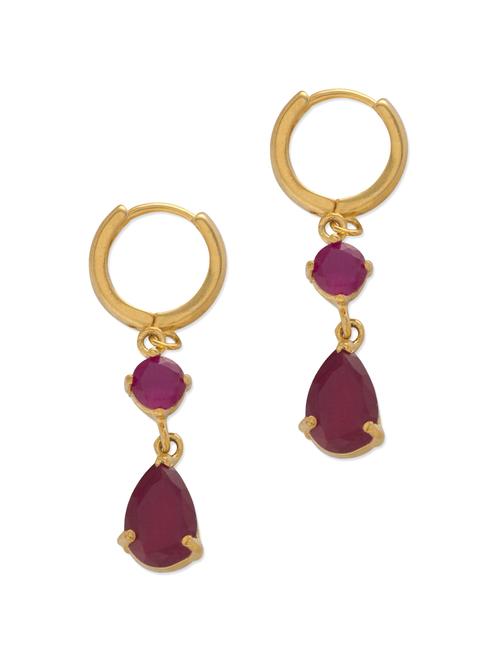 Gold & Ruby Pink Earrings - 28466 - Very Small Image - 1