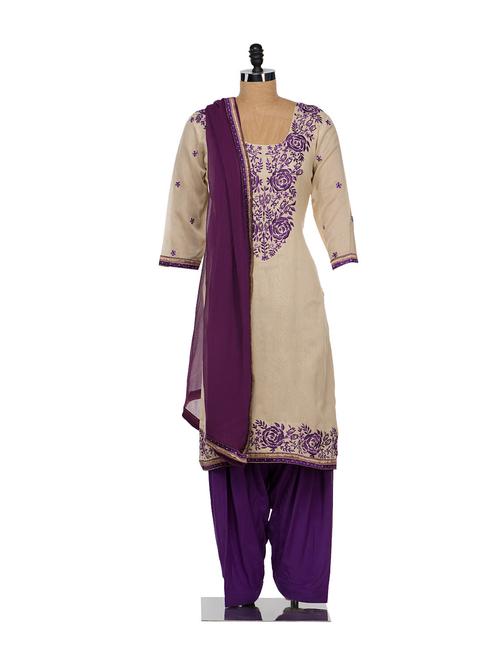 chic beige & purple embroidered suit - 29260 - Very Small Image - 1