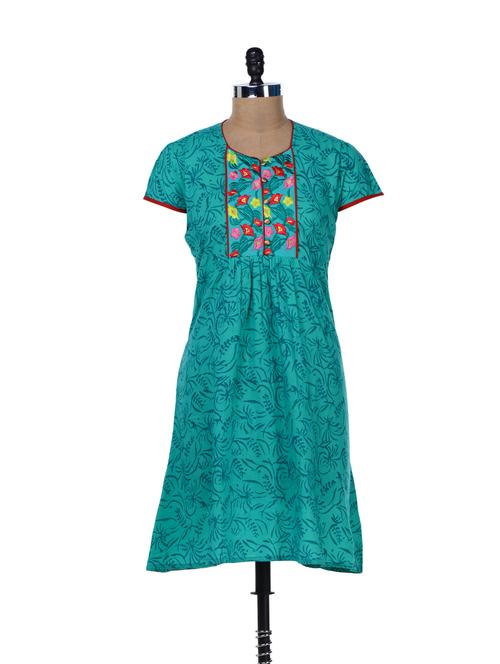 vibrant embroidered green kurta - 31932 - Very Small Image - 1