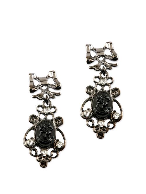 Lady Engraved Gunmetal Earrings - 33194 - Very Small Image - 1